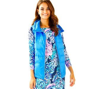Lilly Pulitzer Palm Paradise Puffer Vest in Zanzibar Blue Size Small